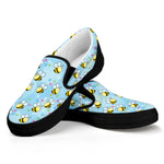 Cute Cartoon Bee Pattern Print Black Slip On Shoes