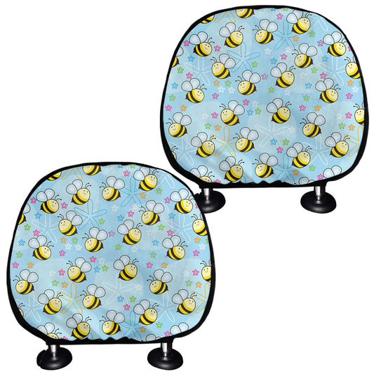 Cute Cartoon Bee Pattern Print Car Headrest Covers
