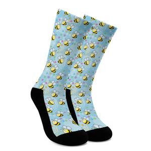 Cute Cartoon Bee Pattern Print Crew Socks