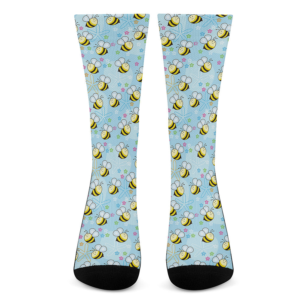 Cute Cartoon Bee Pattern Print Crew Socks