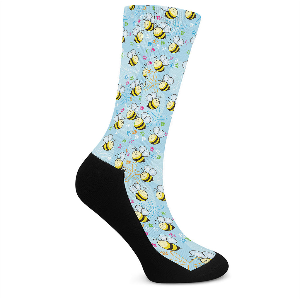 Cute Cartoon Bee Pattern Print Crew Socks