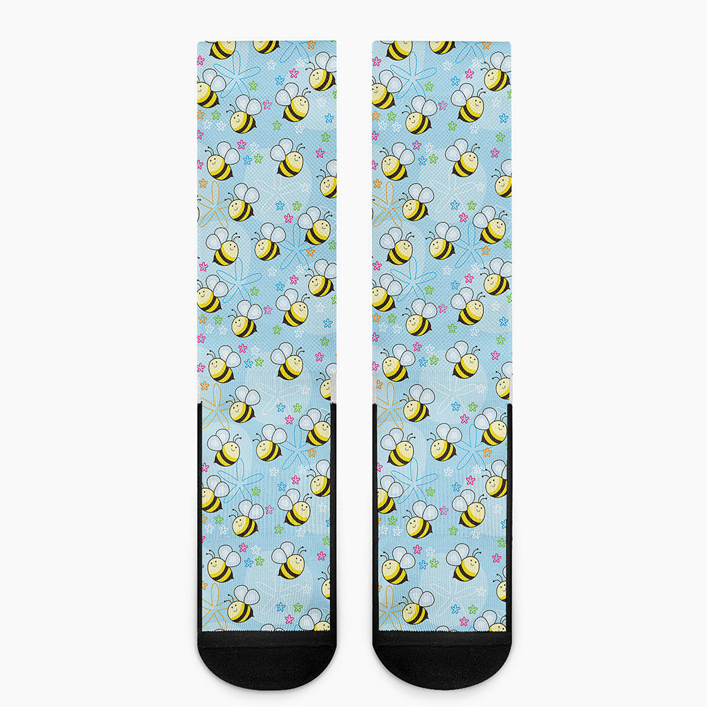 Cute Cartoon Bee Pattern Print Crew Socks