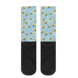 Cute Cartoon Bee Pattern Print Crew Socks