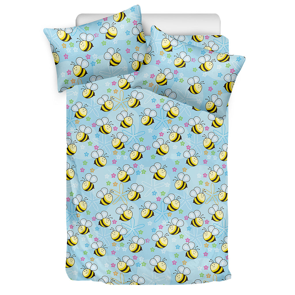 Cute Cartoon Bee Pattern Print Duvet Cover Bedding Set