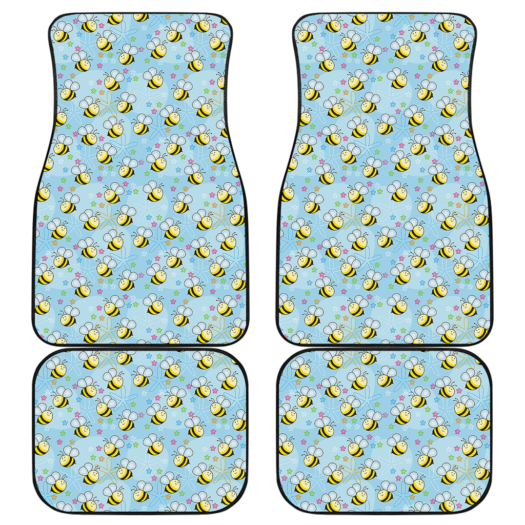 Cute Cartoon Bee Pattern Print Front and Back Car Floor Mats