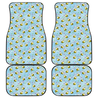 Cute Cartoon Bee Pattern Print Front and Back Car Floor Mats