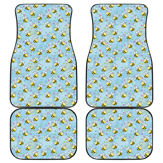 Cute Cartoon Bee Pattern Print Front and Back Car Floor Mats