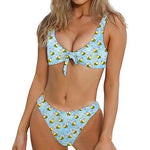Cute Cartoon Bee Pattern Print Front Bow Tie Bikini