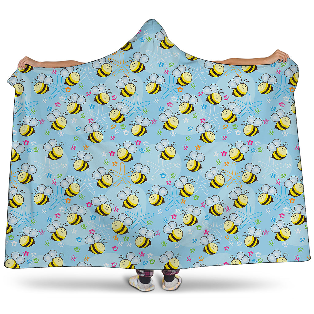 Cute Cartoon Bee Pattern Print Hooded Blanket
