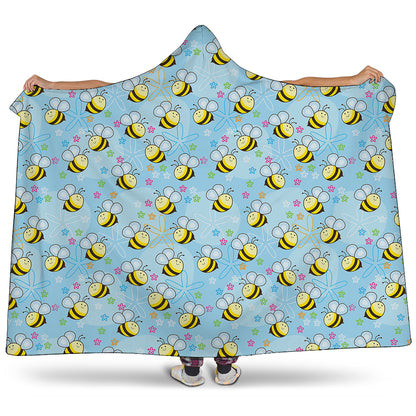 Cute Cartoon Bee Pattern Print Hooded Blanket