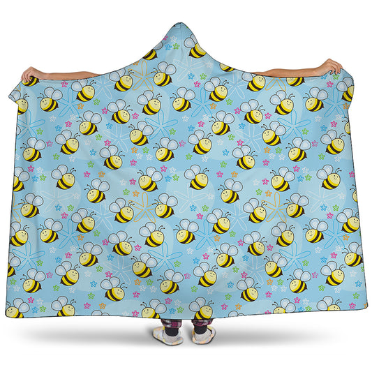 Cute Cartoon Bee Pattern Print Hooded Blanket