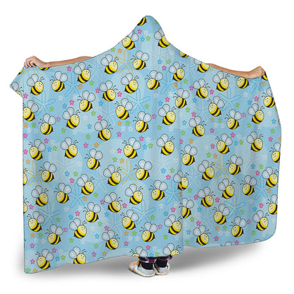 Cute Cartoon Bee Pattern Print Hooded Blanket