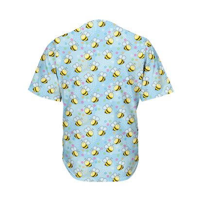 Cute Cartoon Bee Pattern Print Men's Baseball Jersey