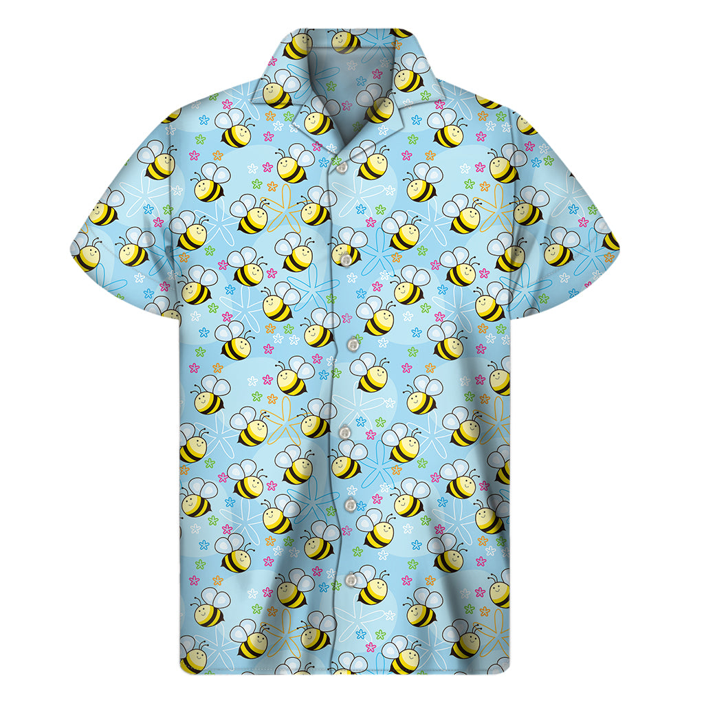 Cute Cartoon Bee Pattern Print Men's Short Sleeve Shirt