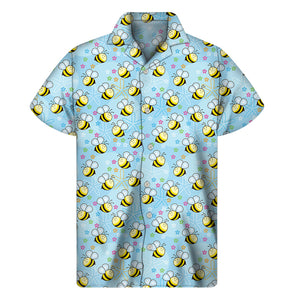 Cute Cartoon Bee Pattern Print Men's Short Sleeve Shirt