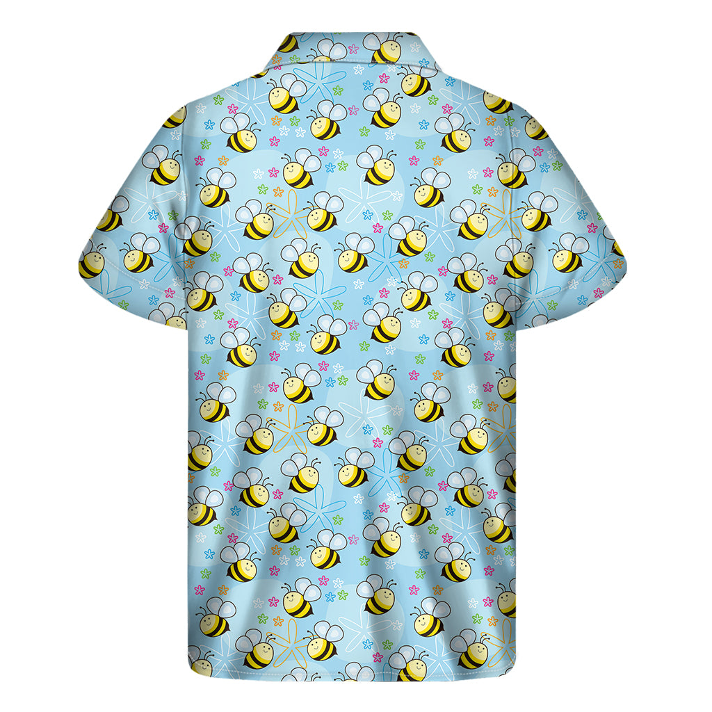 Cute Cartoon Bee Pattern Print Men's Short Sleeve Shirt