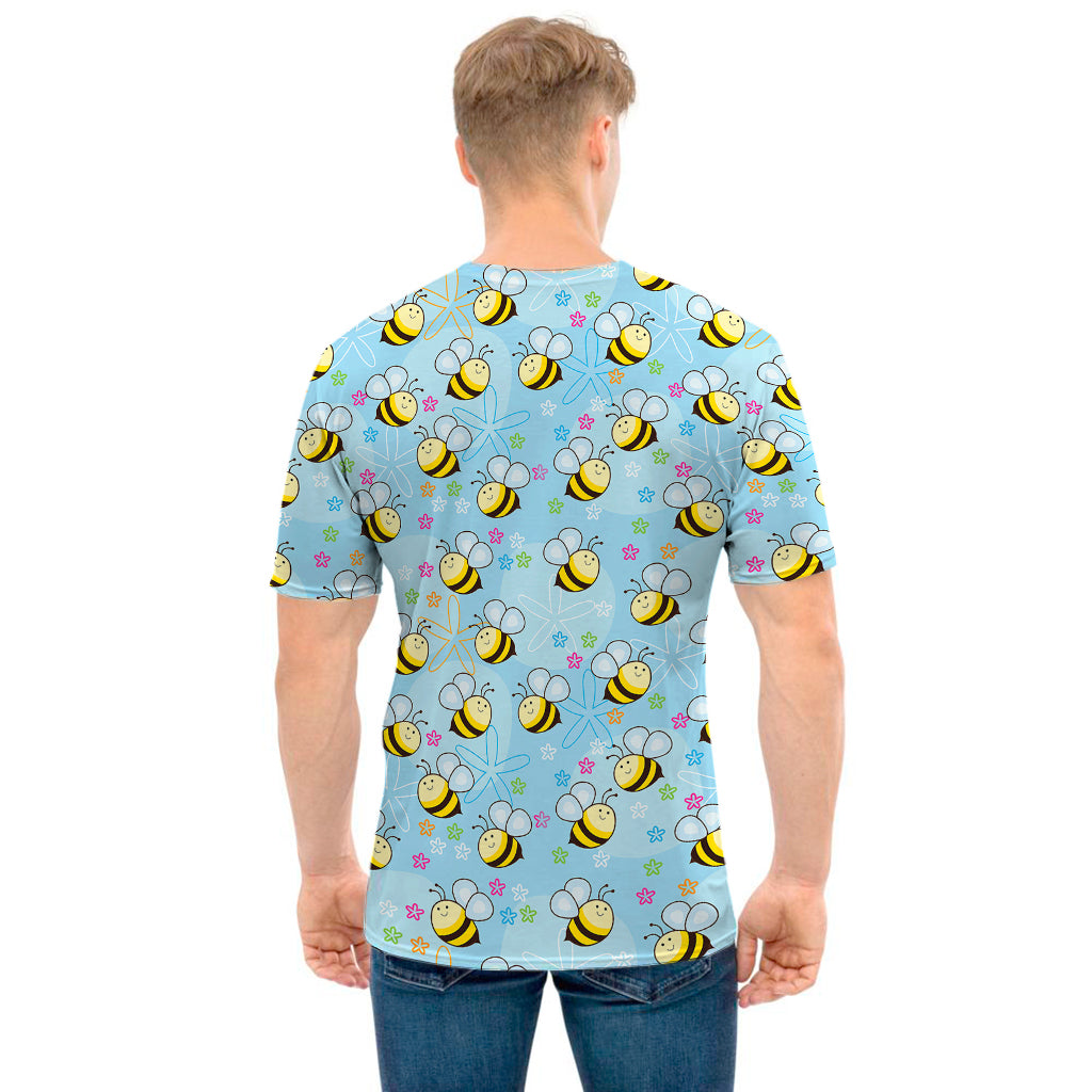 Cute Cartoon Bee Pattern Print Men's T-Shirt
