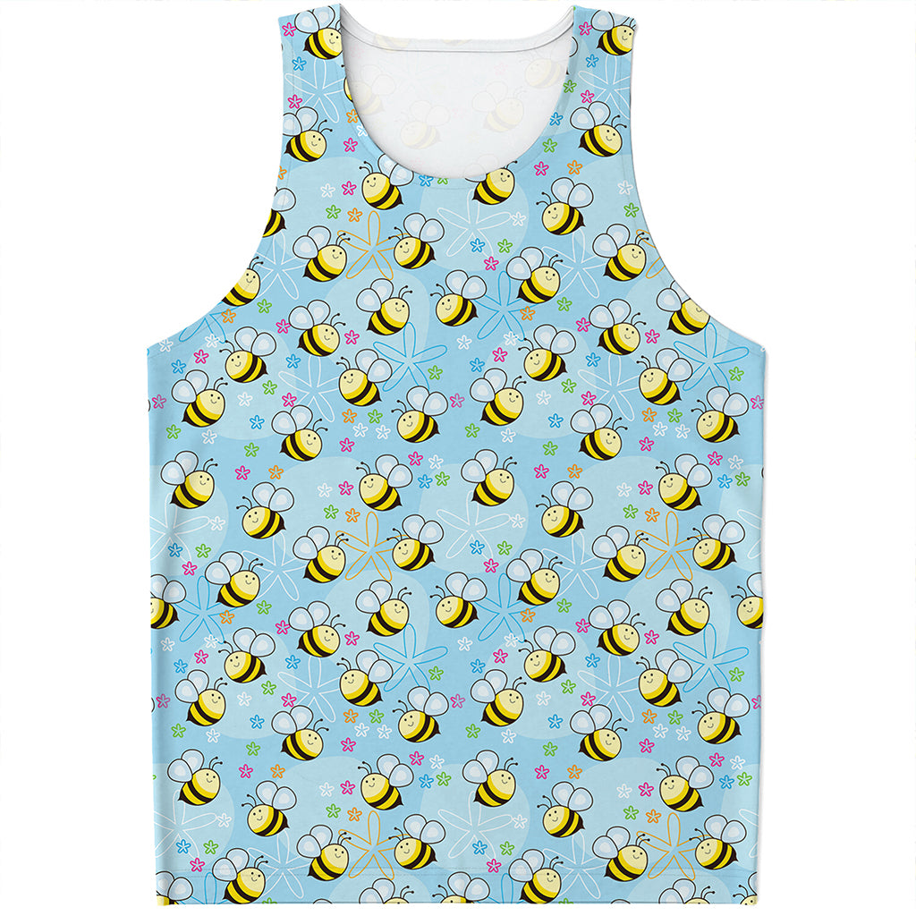 Cute Cartoon Bee Pattern Print Men's Tank Top