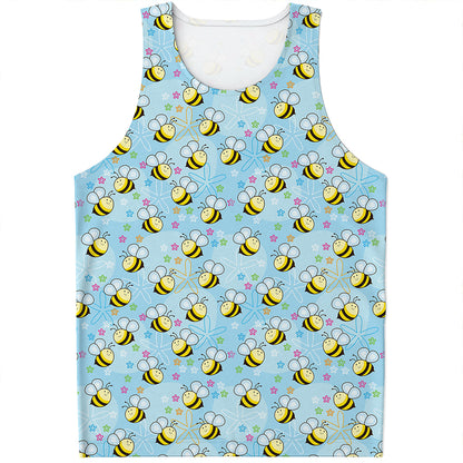Cute Cartoon Bee Pattern Print Men's Tank Top