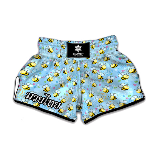 Cute Cartoon Bee Pattern Print Muay Thai Boxing Shorts