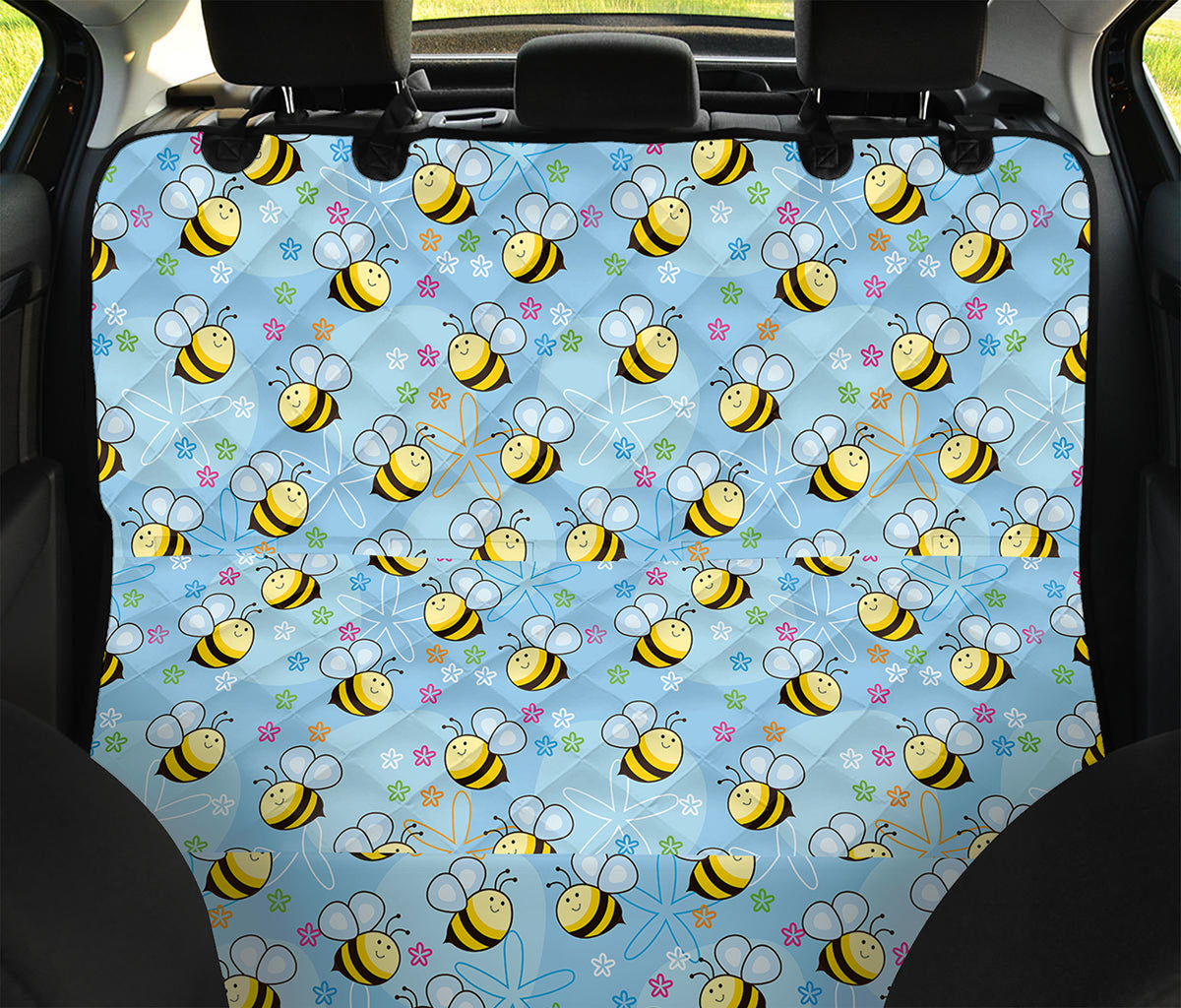 Cute Cartoon Bee Pattern Print Pet Car Back Seat Cover