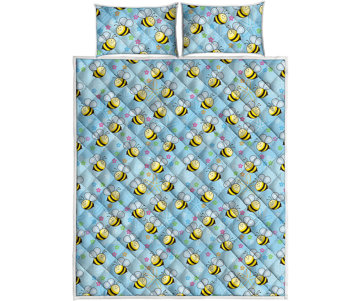 Cute Cartoon Bee Pattern Print Quilt Bed Set