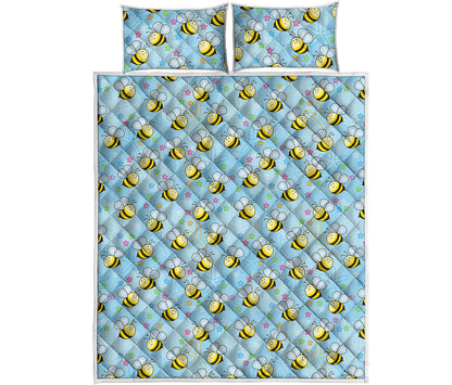 Cute Cartoon Bee Pattern Print Quilt Bed Set