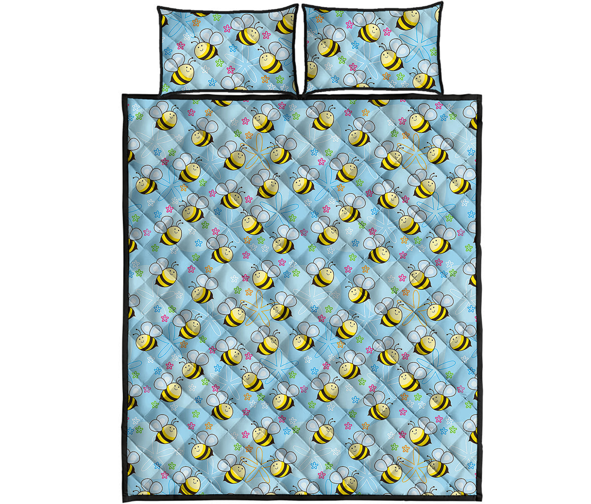 Cute Cartoon Bee Pattern Print Quilt Bed Set