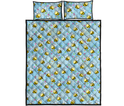Cute Cartoon Bee Pattern Print Quilt Bed Set