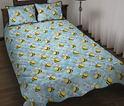 Cute Cartoon Bee Pattern Print Quilt Bed Set