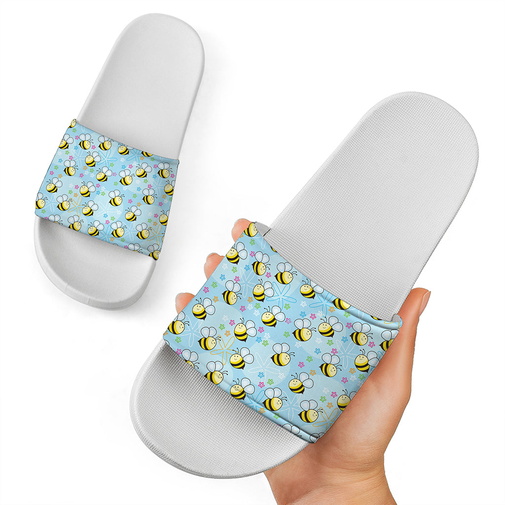 Cute Cartoon Bee Pattern Print White Slide Sandals