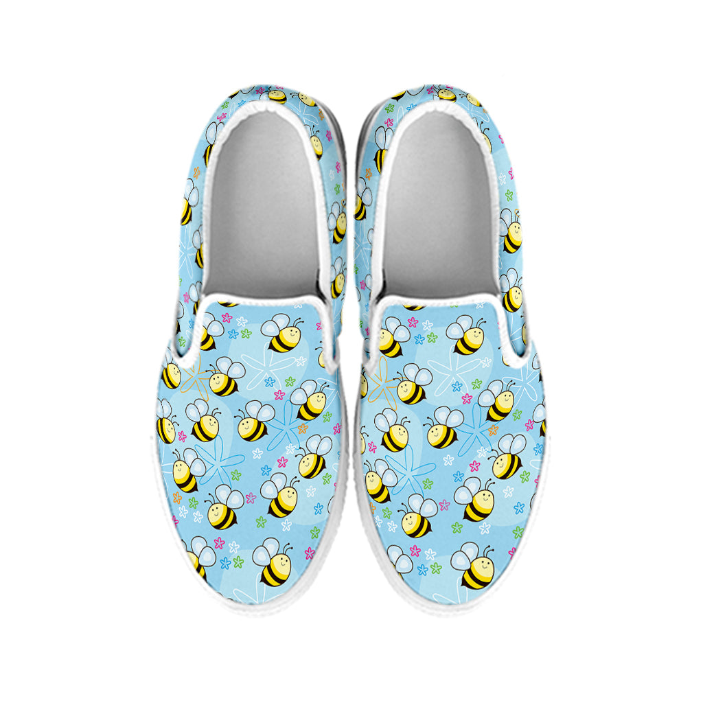 Cute Cartoon Bee Pattern Print White Slip On Shoes