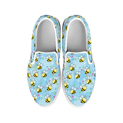Cute Cartoon Bee Pattern Print White Slip On Shoes