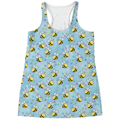 Cute Cartoon Bee Pattern Print Women's Racerback Tank Top