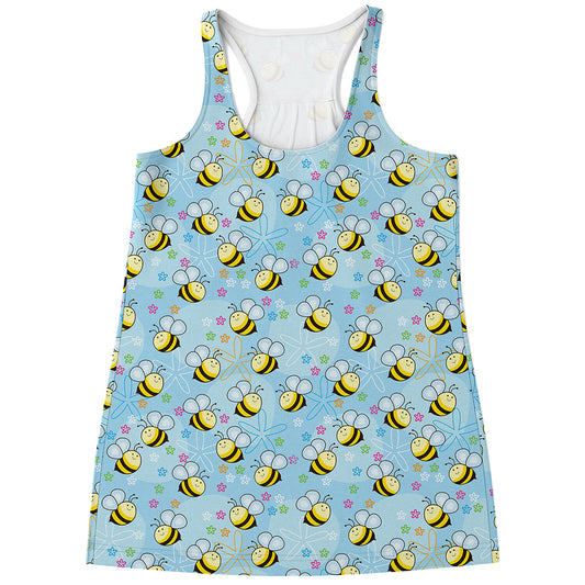 Cute Cartoon Bee Pattern Print Women's Racerback Tank Top