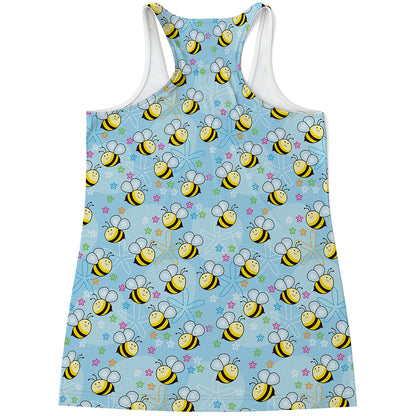Cute Cartoon Bee Pattern Print Women's Racerback Tank Top