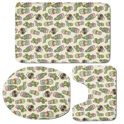 Cute Cartoon Cactus Pattern Print 3 Piece Bath Mat Set