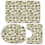 Cute Cartoon Cactus Pattern Print 3 Piece Bath Mat Set