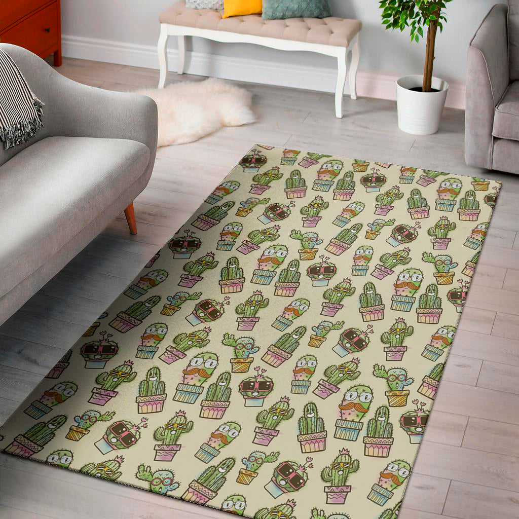 Cute Cartoon Cactus Pattern Print Area Rug