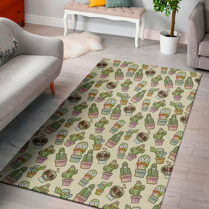 Cute Cartoon Cactus Pattern Print Area Rug