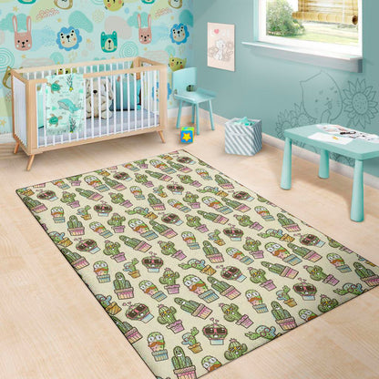 Cute Cartoon Cactus Pattern Print Area Rug