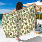 Cute Cartoon Cactus Pattern Print Beach Sarong Wrap