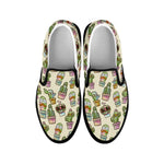 Cute Cartoon Cactus Pattern Print Black Slip On Shoes