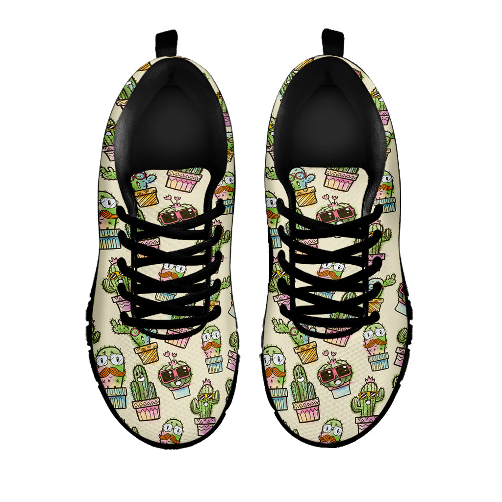 Cute Cartoon Cactus Pattern Print Black Sneakers