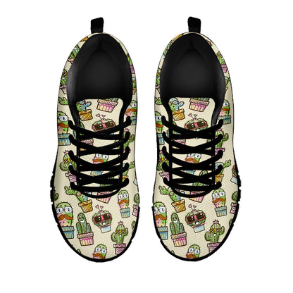 Cute Cartoon Cactus Pattern Print Black Sneakers