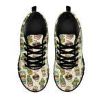 Cute Cartoon Cactus Pattern Print Black Sneakers