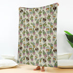 Cute Cartoon Cactus Pattern Print Blanket