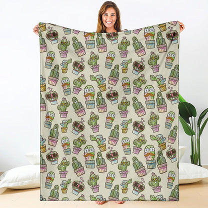 Cute Cartoon Cactus Pattern Print Blanket