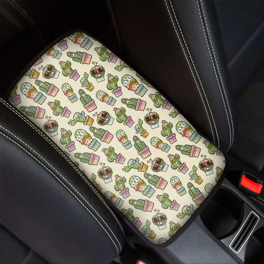Cute Cartoon Cactus Pattern Print Car Center Console Cover