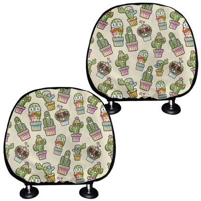 Cute Cartoon Cactus Pattern Print Car Headrest Covers